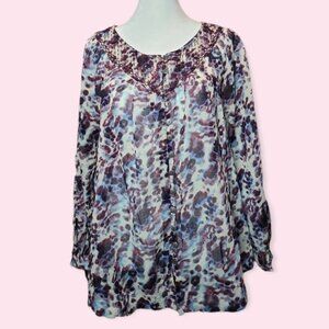 Rouleau Button Down Long Sleeve Sheer 100% Cotton Peasant Blouse XS